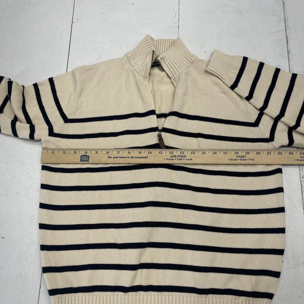 Brandy Melville Sweater Womens One Size Cream Navy Striped Half Zip Pullover - Picture 6 of 7